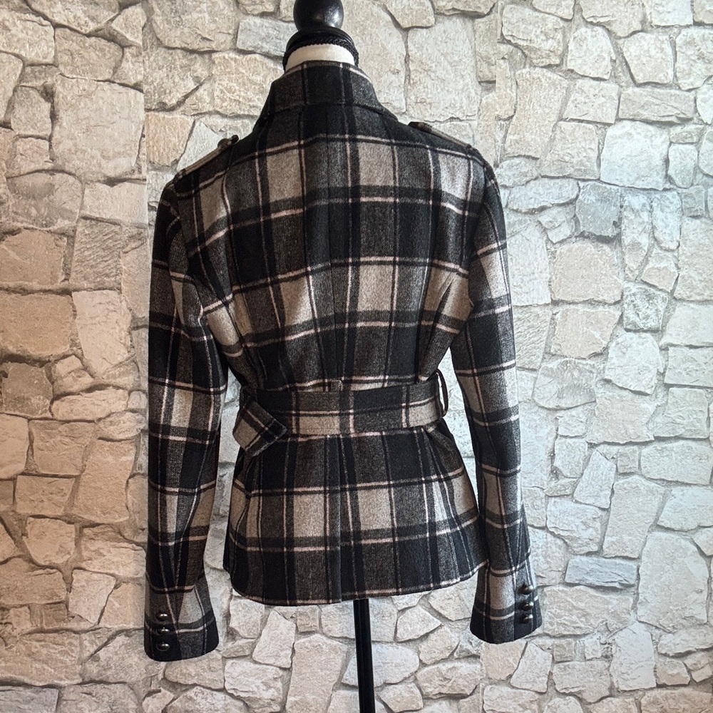 Forever 21 Black and Gray Plaid Pea Coat - Picture 4 of 5